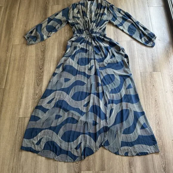 Dress Forum Los Angeles Dress Boho Hippie Wrap Blue And White V-neck Maxi Sz S - Picture 9 of 14